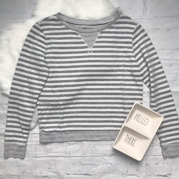 Nollie Tops - Nollie Gray White Striped Long Sleeve Top Small